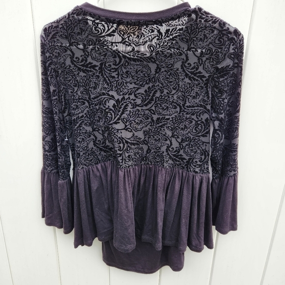 Altar'd State Size Medium Black Velvet Damask Rayon Peplum Womens Babydoll Top. - Picture 7 of 12